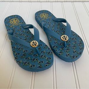 Tory Burch Blue Floral Flip Flops Woman’s Size 7